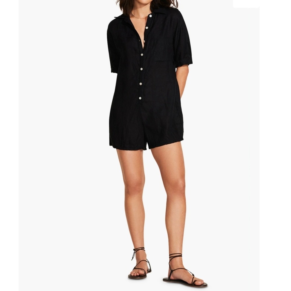 Vitamin A Womens Small Playa Linen Cover-Up Romper Black